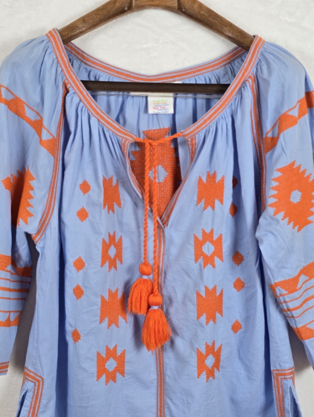 Gretchen Scott Montezuma Tunic Light Blue Orange Embroidered Cotton Boho Top XL - Picture 4 of 14